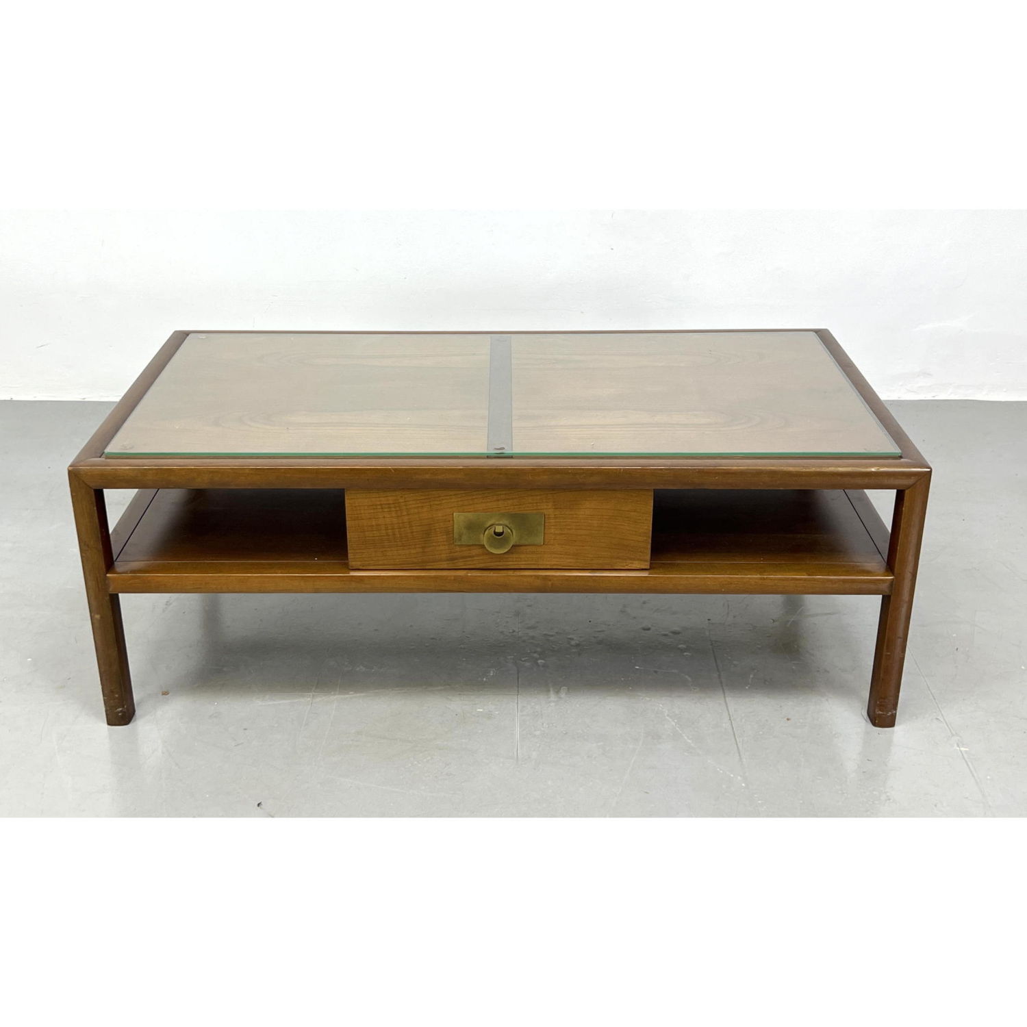 Appraisal: BAKER New World' Coffee Table Stylish modernist brass pulls Baker