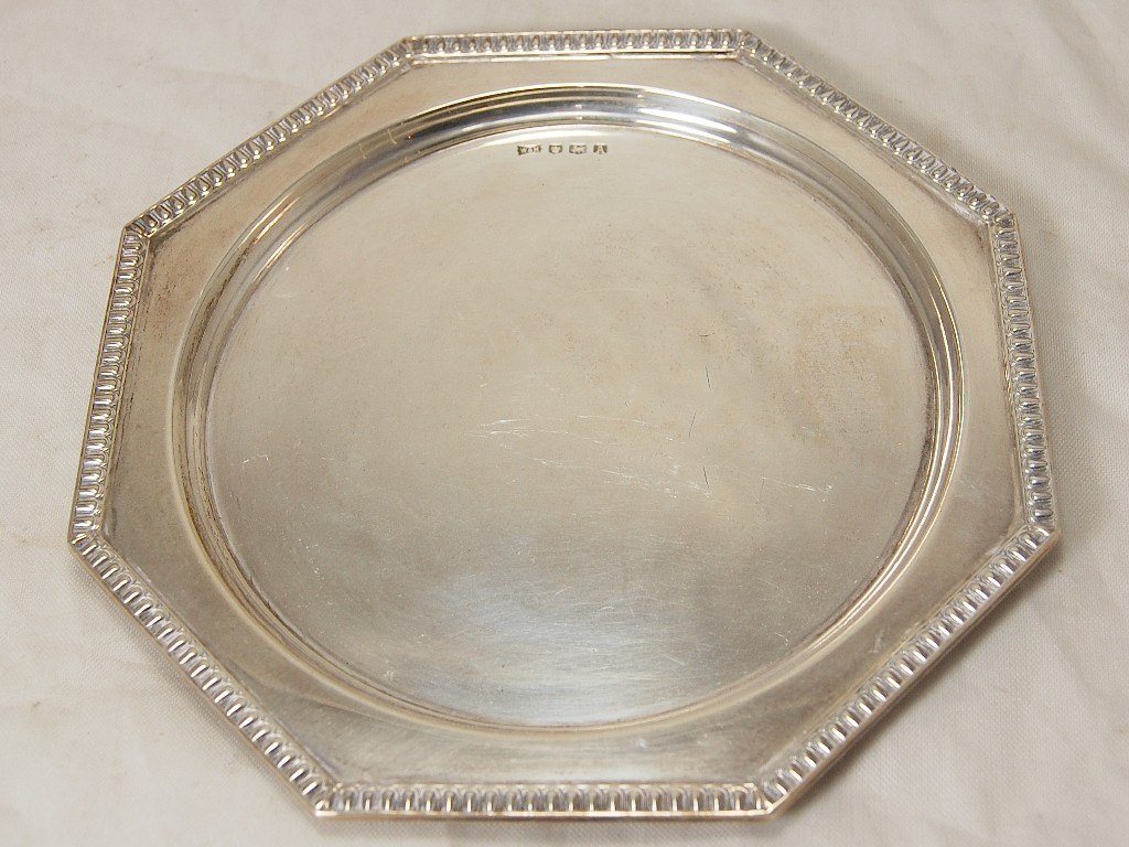 Appraisal: Hexagonal silver salver by Mappin Webb Sheffield maker Walker Hall