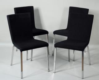 Appraisal: Calligaris Modernist Upholstered Dining Chairs Four Calligaris modernist chrome upholstered