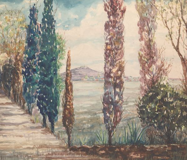 Appraisal: CLYDE SINGER AMERICAN - x Tree-lined lane Watercolor on board