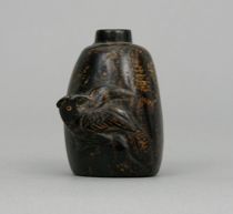 Appraisal: A Carved Black Coral Snuff Bottle Small snuff jar of