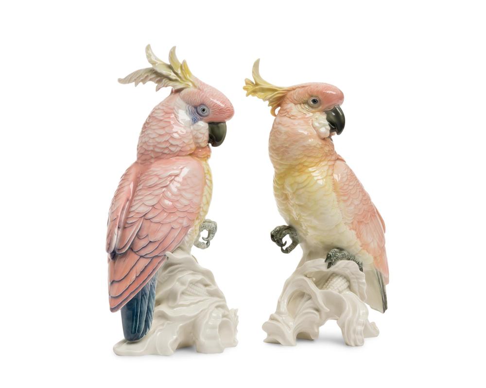 Appraisal: A PAIR OF KARL ENS PORCELAIN COCKATOO FIGURESA pair of