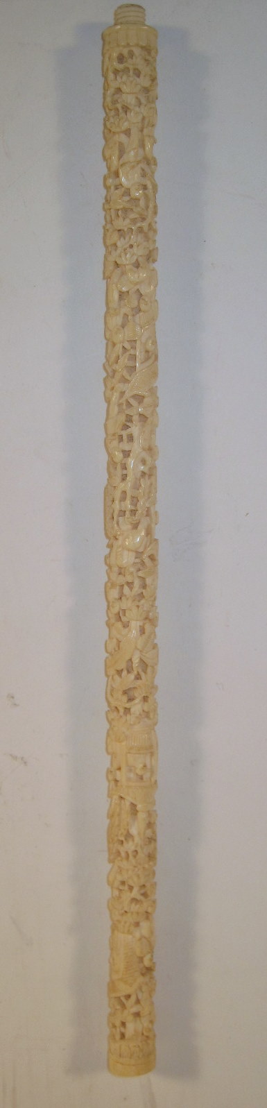 Appraisal: Chinese carved elephant ivory parasol handle th th century