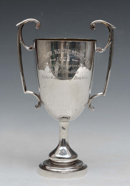 Appraisal: A CHINESE SILVER TWO HANDLED TROPHY of tapering circular form