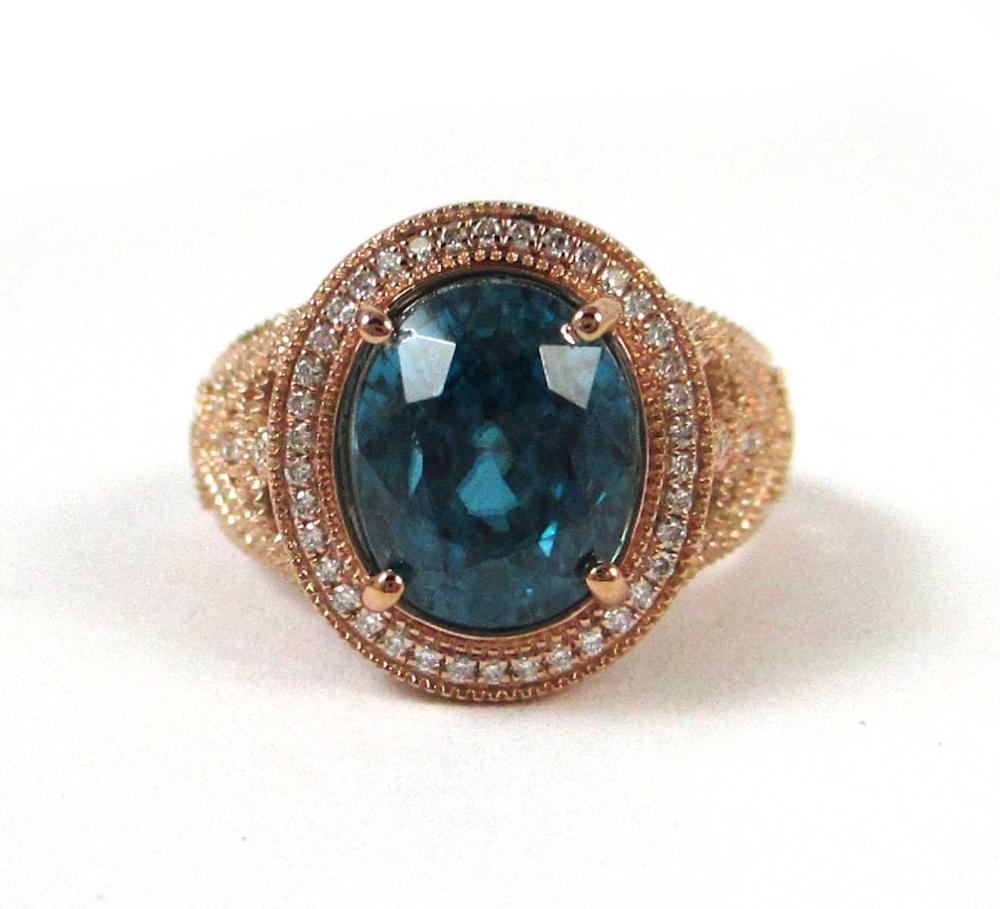 Appraisal: BLUE ZIRCON DIAMOND AND FOURTEEN KARAT GOLD RING The k