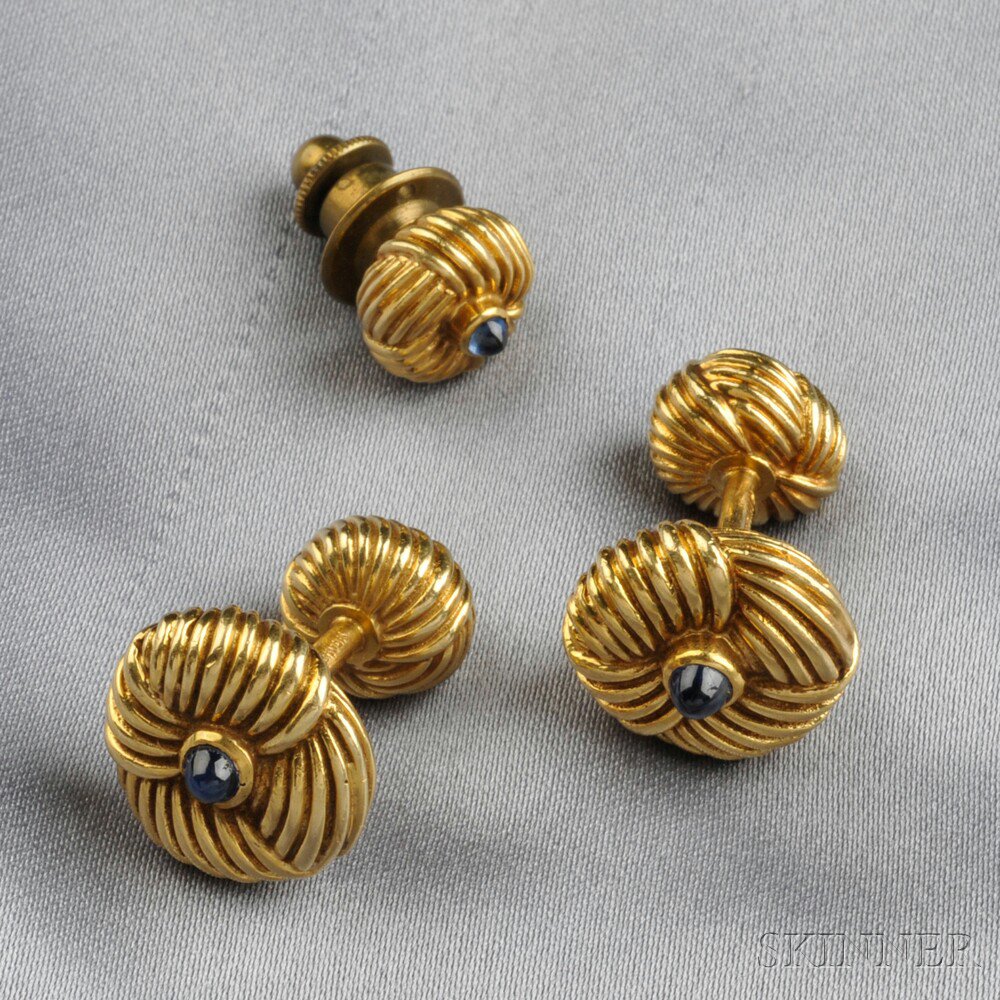 Appraisal: kt Gold and Sapphire Cuff Links Schlumberger Tiffany Co each