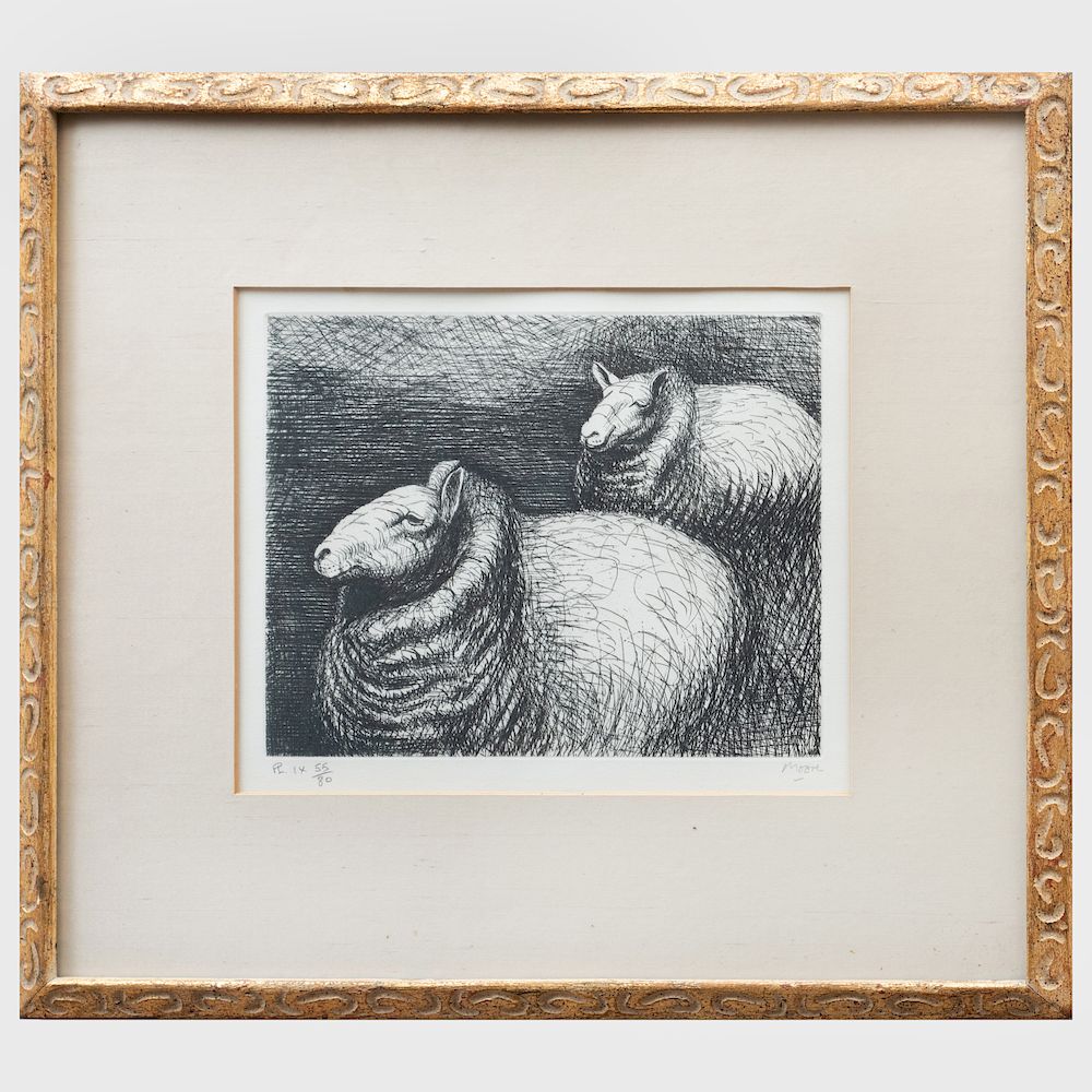 Appraisal: Henry Moore - Ready for Shearing Etching in black on