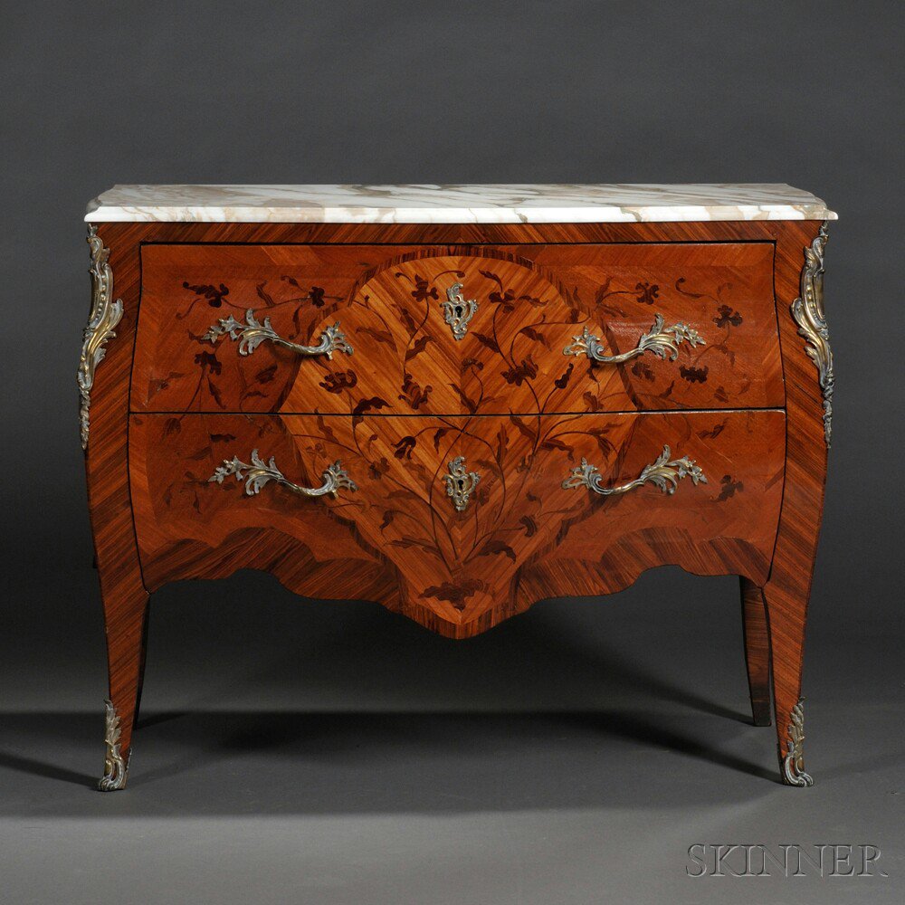 Appraisal: Louis XV-style Marquetry Marble-top Commode th century the serpentine white