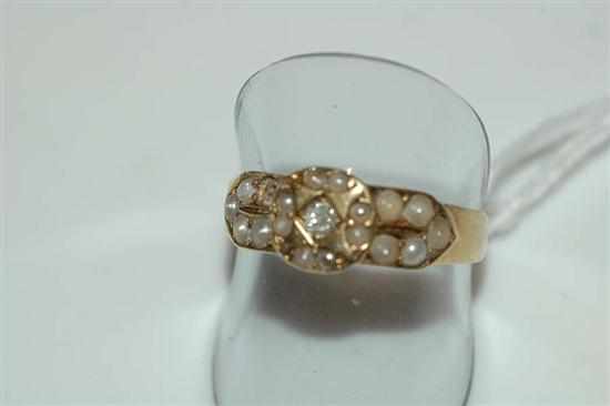 Appraisal: AN ANTIQUE SEED PEARL AND DIAMOND RING IN CT GOLD