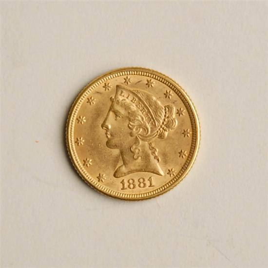 Appraisal: Coronet Five Dollar Gold Piece