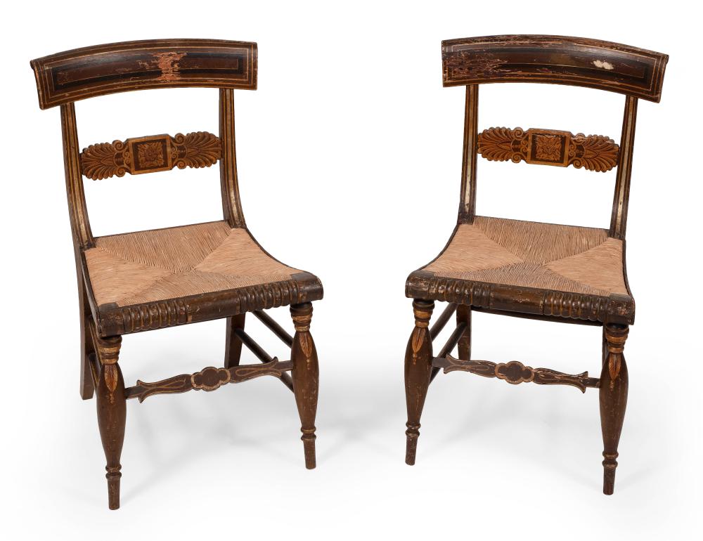 Appraisal: PAIR OF FEDERAL RUSH-SEAT SIDE CHAIRS BALTIMORE CIRCA BACK HEIGHTS