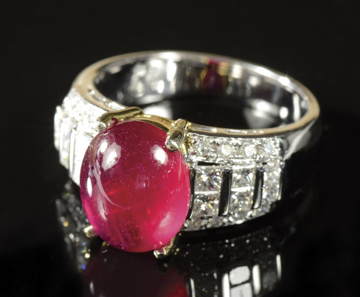 Appraisal: RUBY DIAMOND AND FOURTEEN KARAT GOLD RING The white and