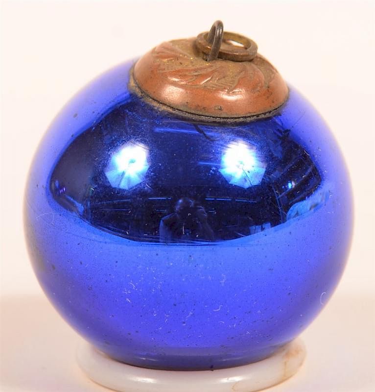 Appraisal: Blue Blown Glass Ball Form German Kugel Blue Blown Glass