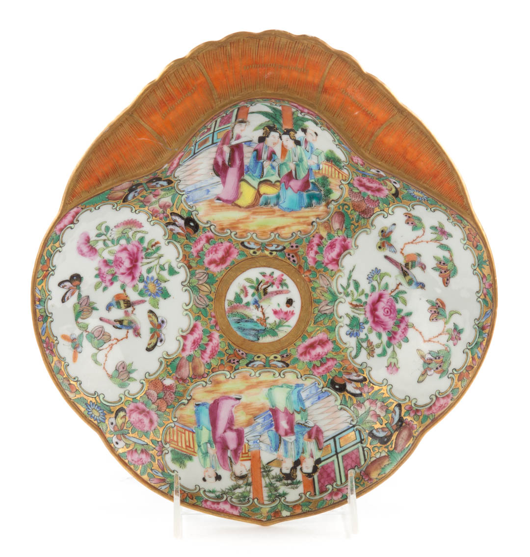 Appraisal: Chinese Export Rose Medallion shrimp dish circa in L in