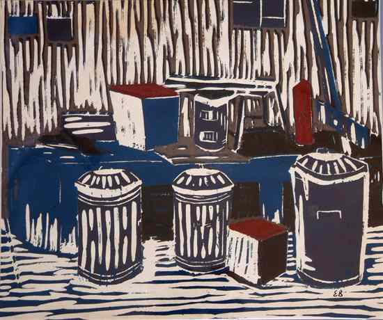 Appraisal: Edward Bishop - screen print Alleyway dustbins initialled x in