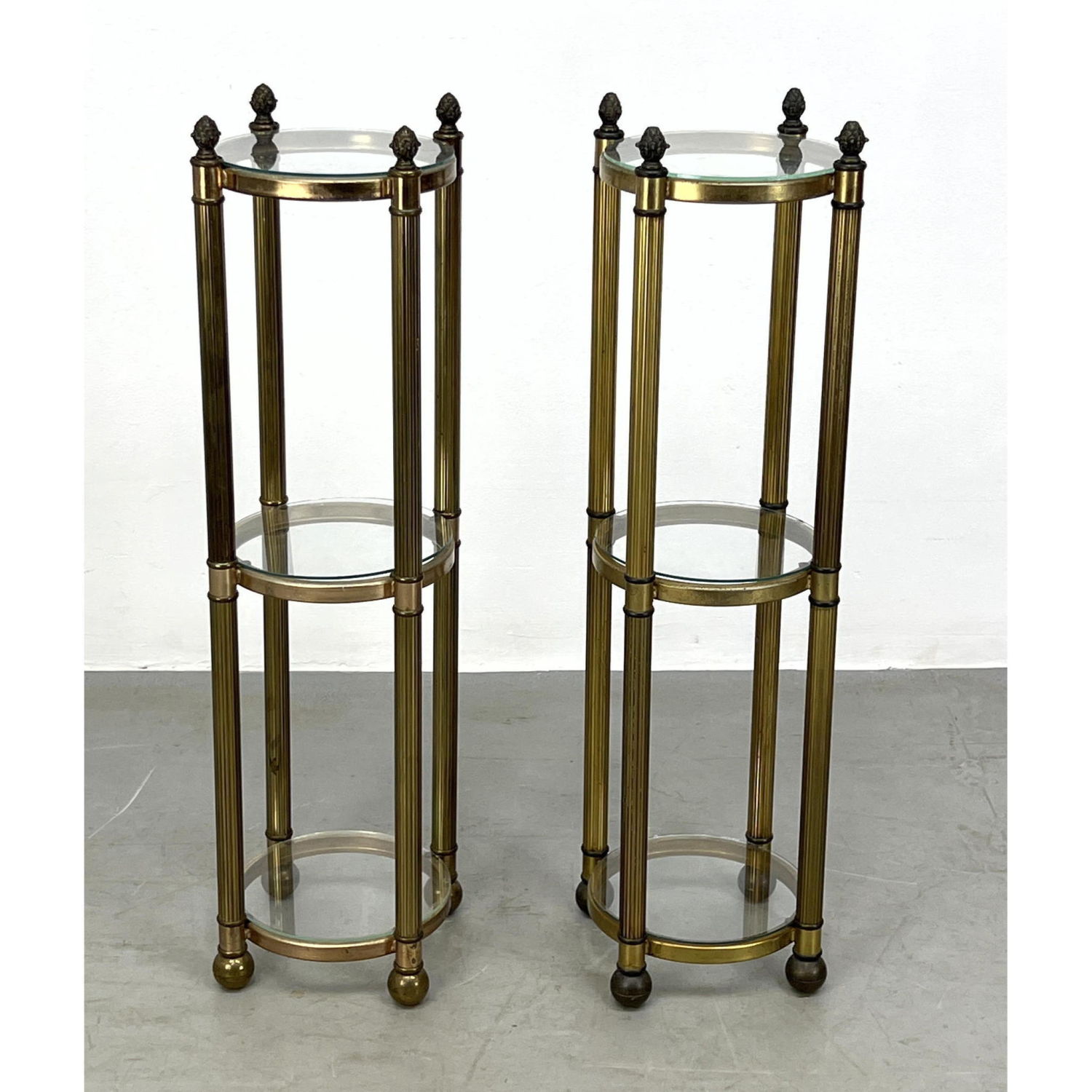 Appraisal: Pr Regency style Metal Glass Display Pedestals Stands three levels