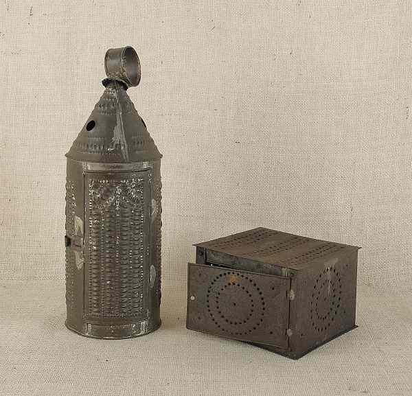 Appraisal: Punch tin lantern th c h together with a punch