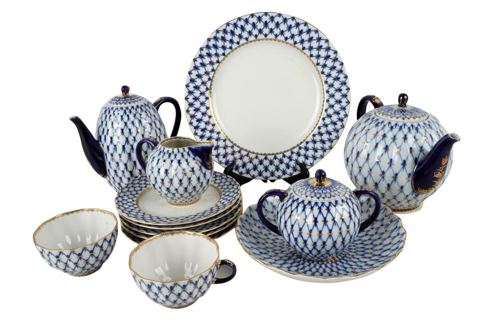 Appraisal: LOMONOSOV RUSSIAN PORCELAIN SERVICE'Cobalt Net' pattern an assembled partial service