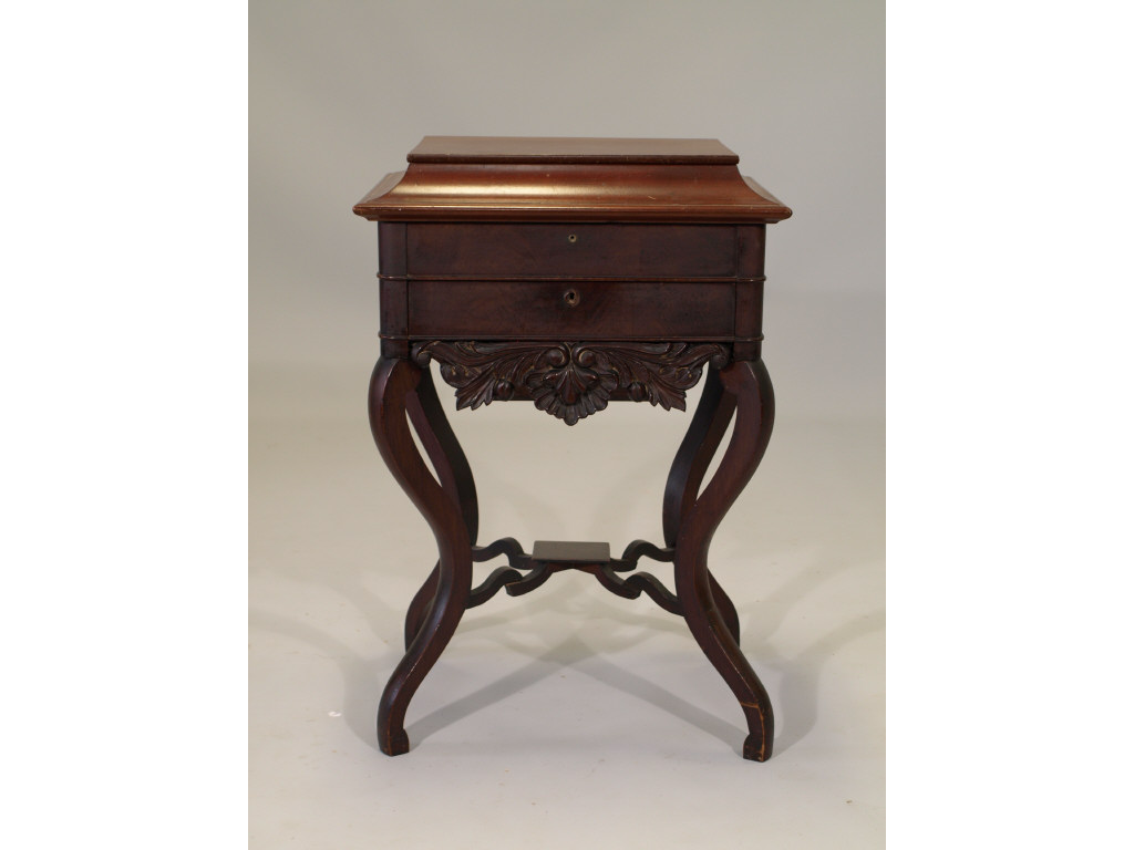 Appraisal: Late Classical Ladies Sewing Stand Possibly MA c mahogany and