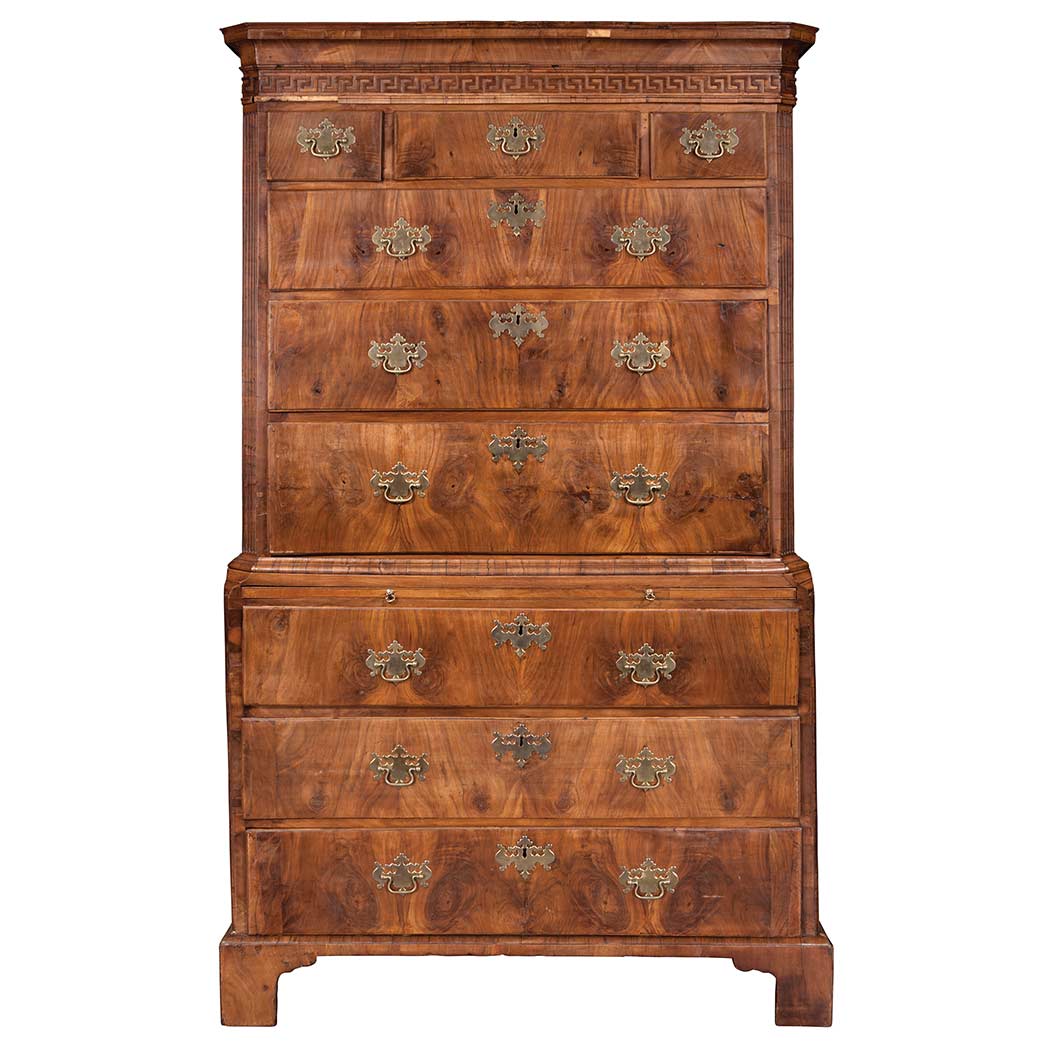 Appraisal: George II Inlaid Figured Walnut Chest on Chest Second quarter