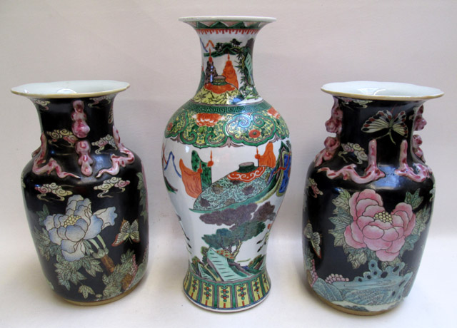 Appraisal: THREE CHINESE EARTHENWARE VASES of baluster form The matching Ch'ing