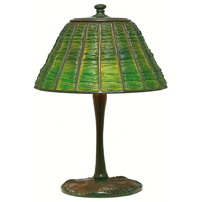 Appraisal: Tiffany Studios lamp unusual green linen fold shade on a