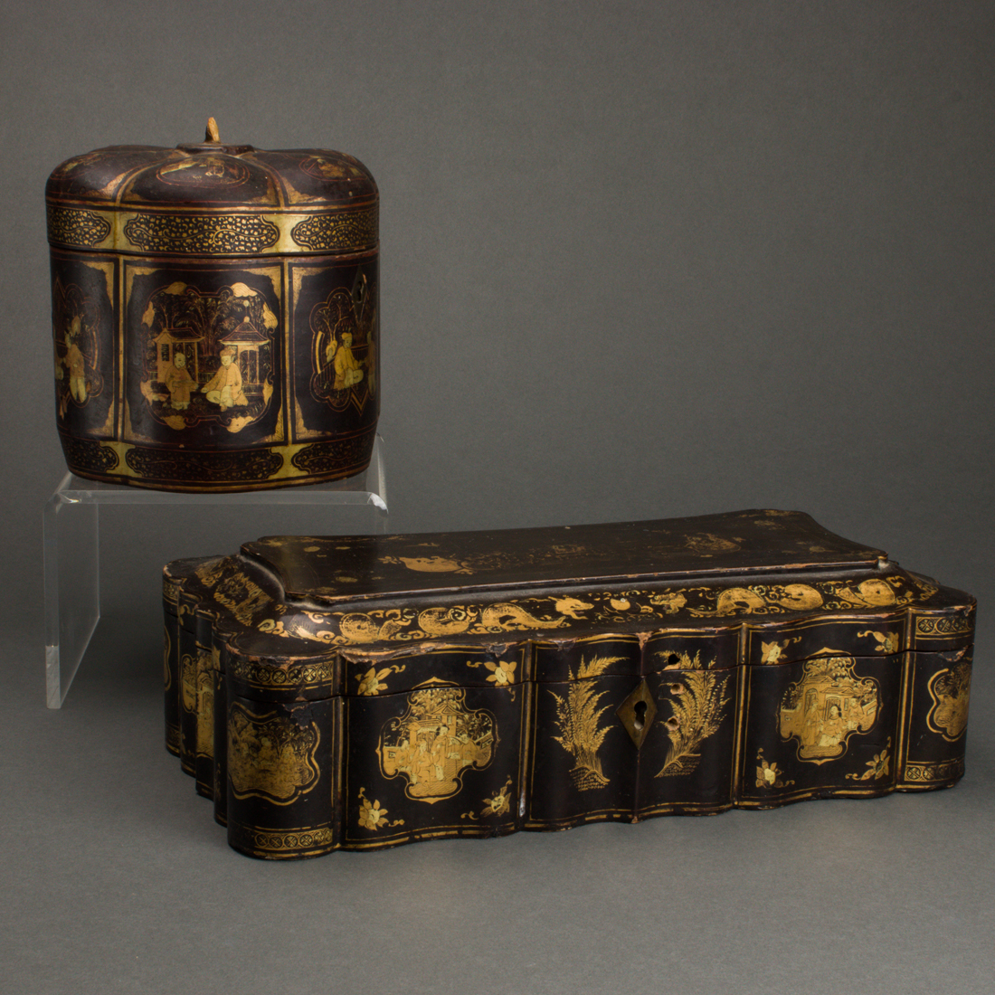 Appraisal: LOT OF CHINESE BLACK AND GILT LACQUERED BOXES lot of