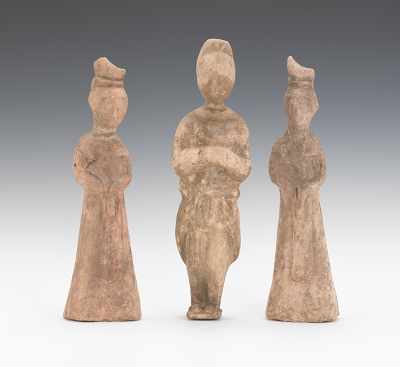 Appraisal: Three Tang Dynasty Funerary Figures Terra cotta funerary figures of