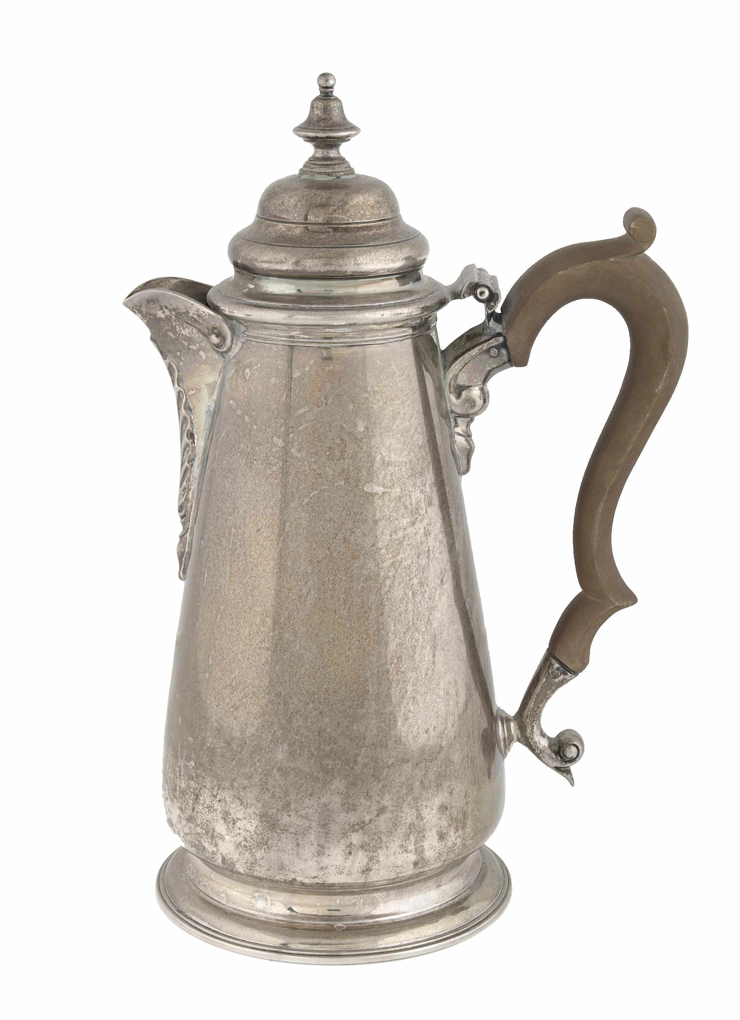 Appraisal: A George II style silver and wood three piece coffee