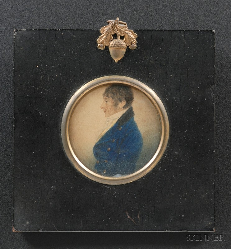 Appraisal: Portrait Miniature of a Young Gentleman Wearing a Blue Jacket