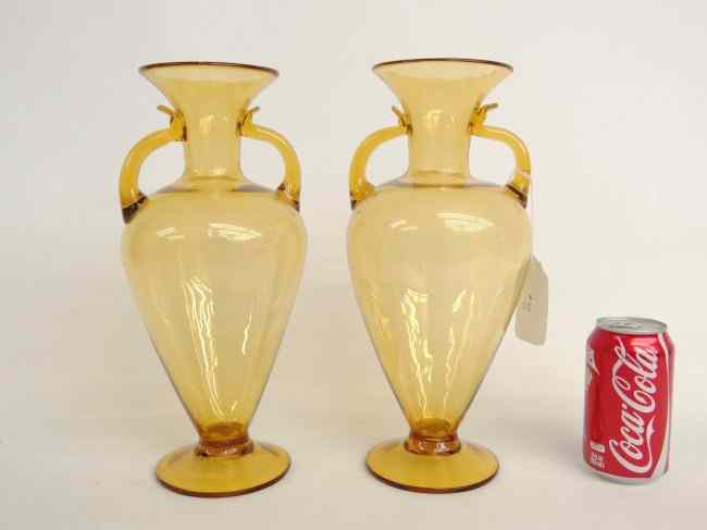 Appraisal: Pair blown glass amber '' vases