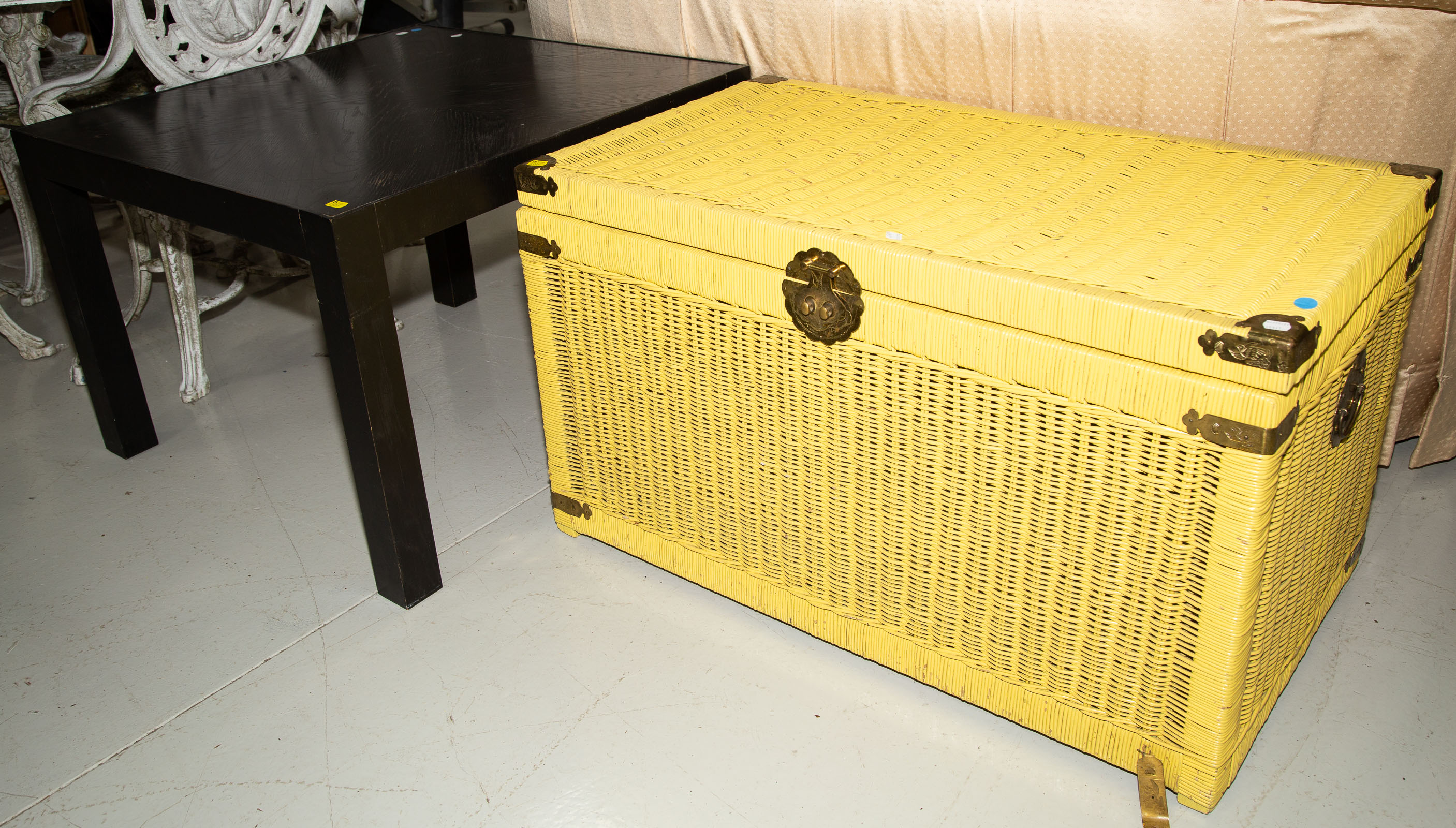 Appraisal: CHINESE WICKER TRUNK MID-CENTURY STYLE TABLE Comprising a hand-crafted wicker