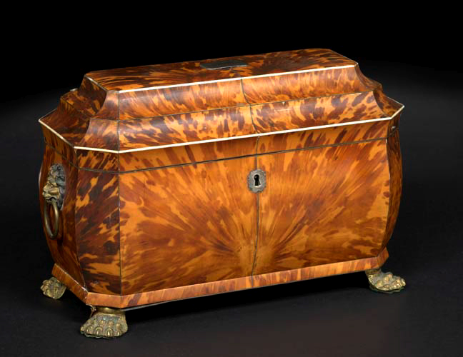 Appraisal: Good Large Georgian Silver-and Gilt-Brass-Mounted Tortoiseshell Triple-Compartment Tea Box second