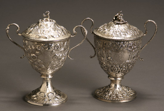 Appraisal: Two American Repouss Silver Covered Two-Handled Cups S Kirk Son