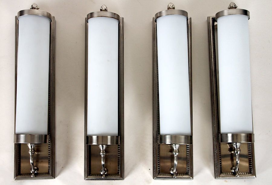 Appraisal: SET OF TEN ART DECO STYLE CHROME GLASS SCONCES A