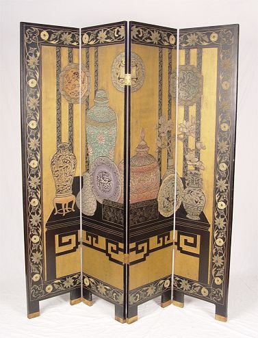 Appraisal: PANEL CORMANDREL SCREEN Unusual Vase and jar motif ' high