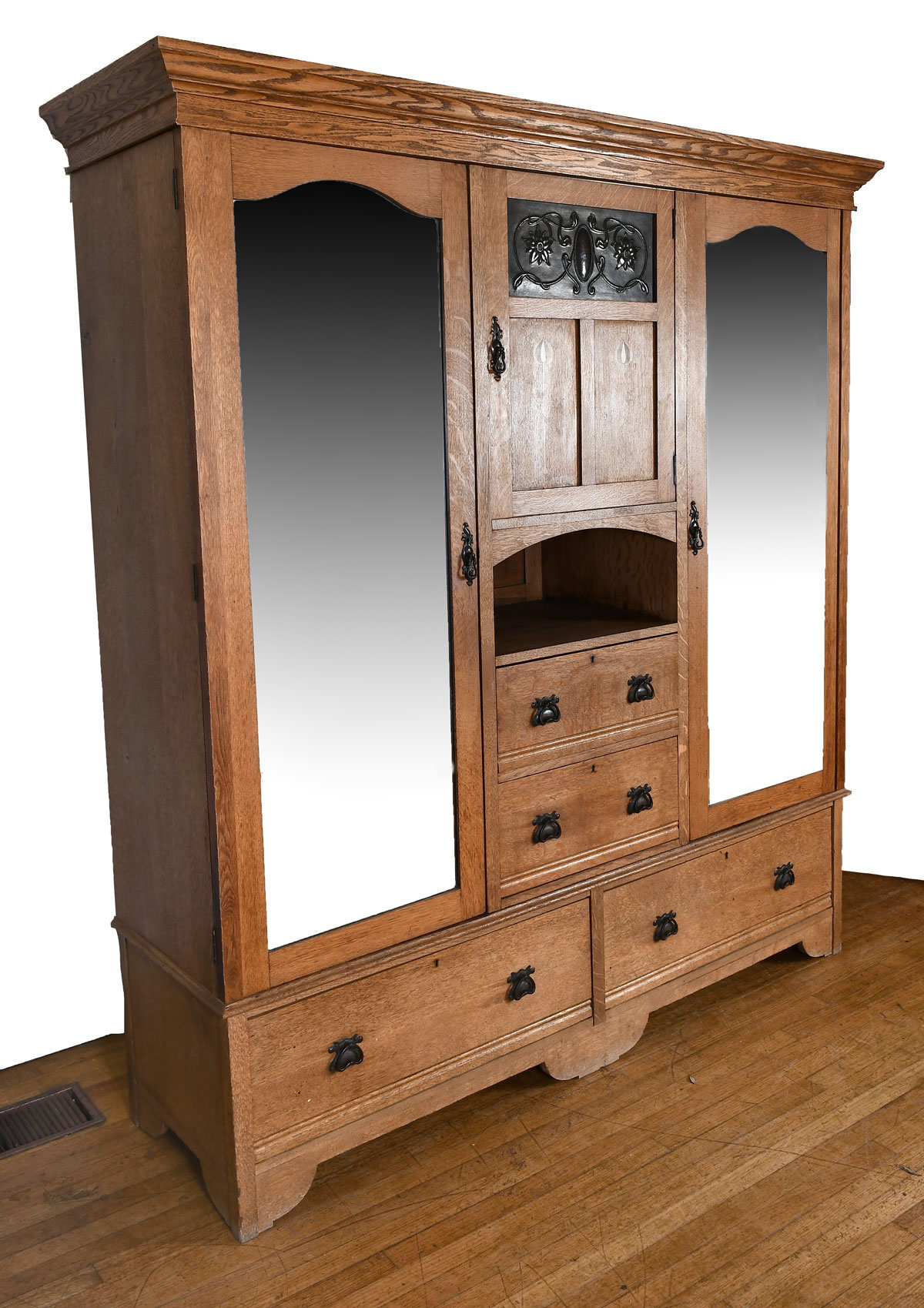 Appraisal: INLAID OAK DOUBLE DOOR ARMOIRE WITH MIRRORS - door -