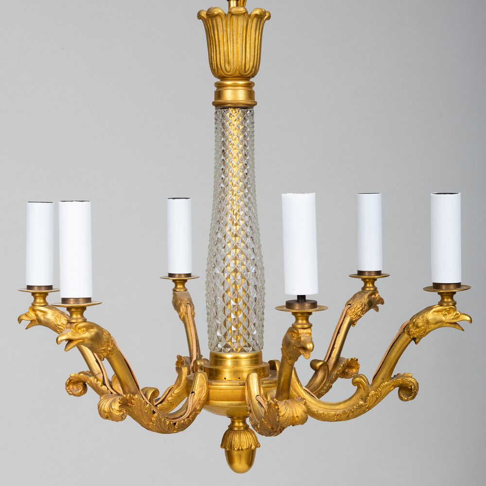 Appraisal: Directoire Style Six-Light Cut Glass Mounted Gilt-Bronze Chandelier x in