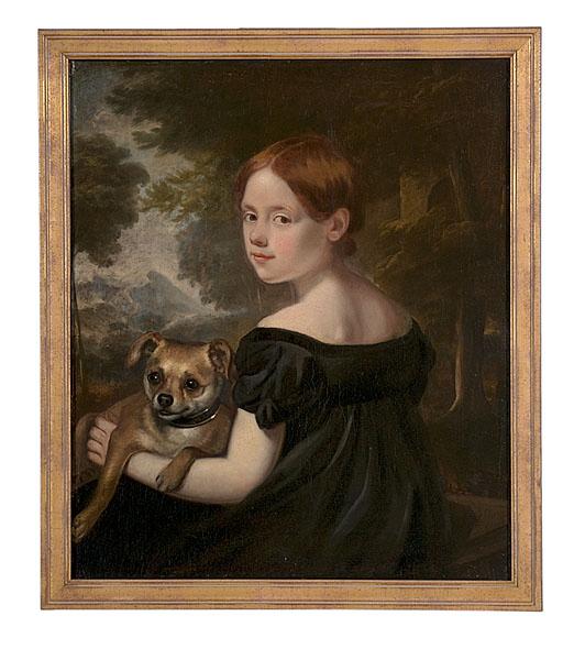 Appraisal: HALF-LENGTH PORTRAIT OF A GIRL AND HER DOG th century