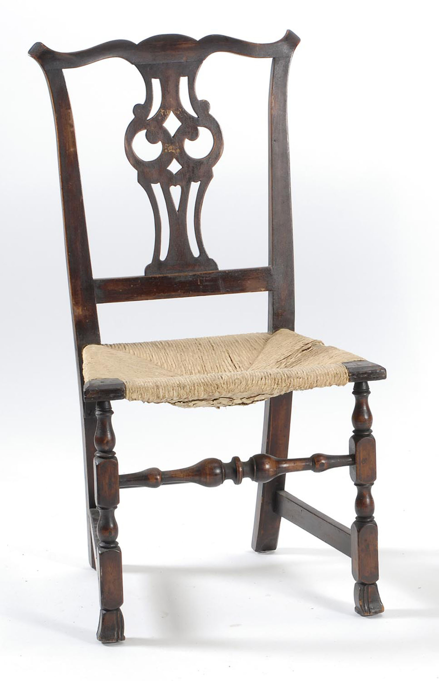 Appraisal: CIRCA TRANSITIONAL SIDE CHAIR in maple Chippendale back with pierced