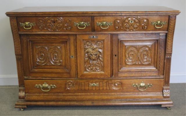 Appraisal: Highly Carved Golden Oak Server Possibly Horner From a Bronxville