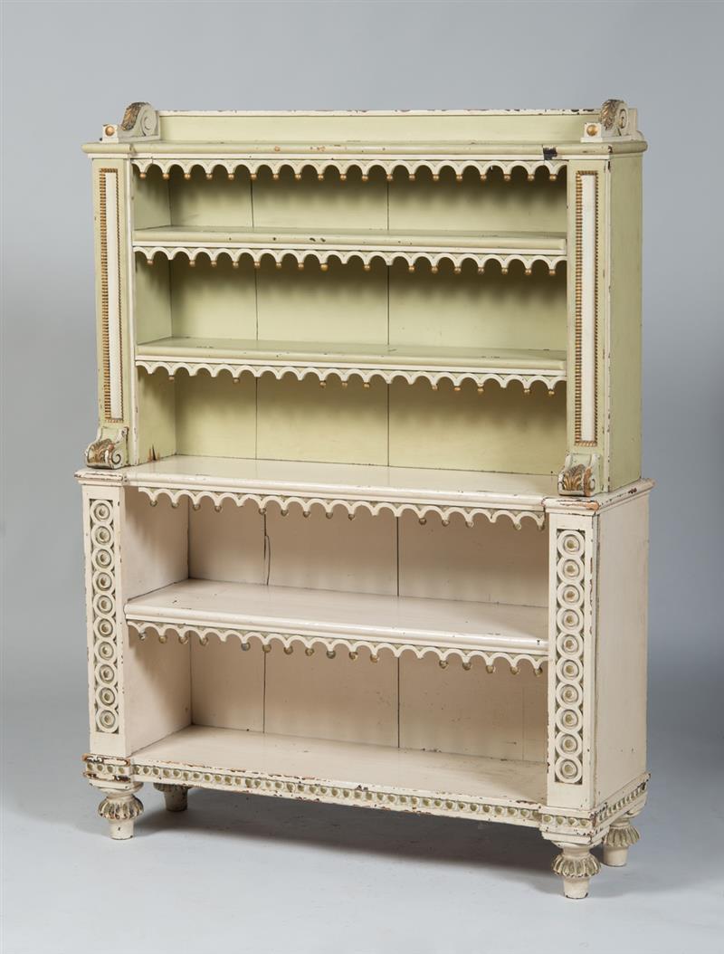 Appraisal: CONTINENTAL PAINTED AND PARCEL-GILT BOOKSHELF x x in Property from