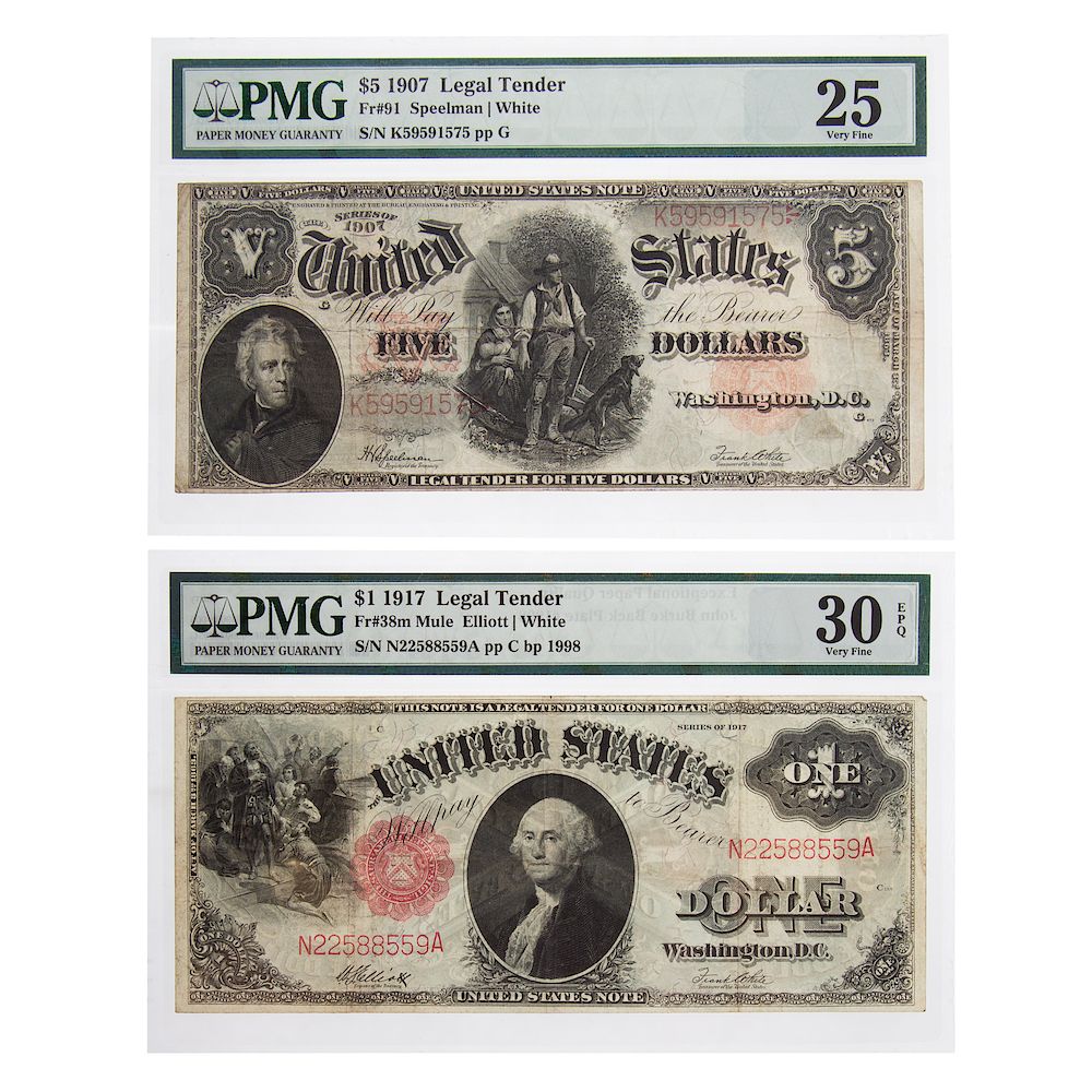 Appraisal: Pair of Nice Large Legal Tender Notes FR Woodchopper PMG