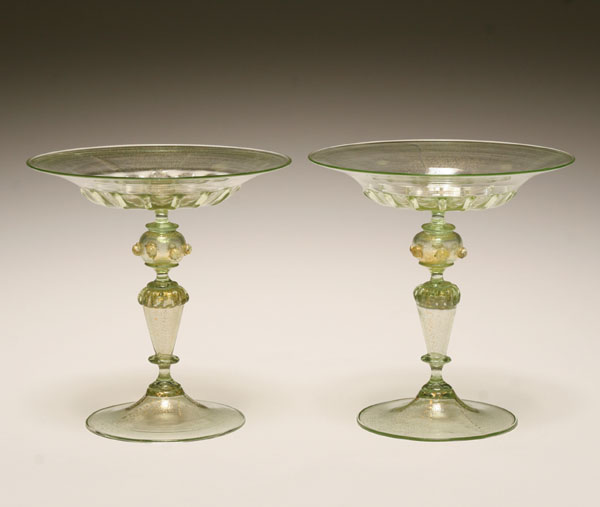 Appraisal: Pair of early Venetian art glass compotes in green and