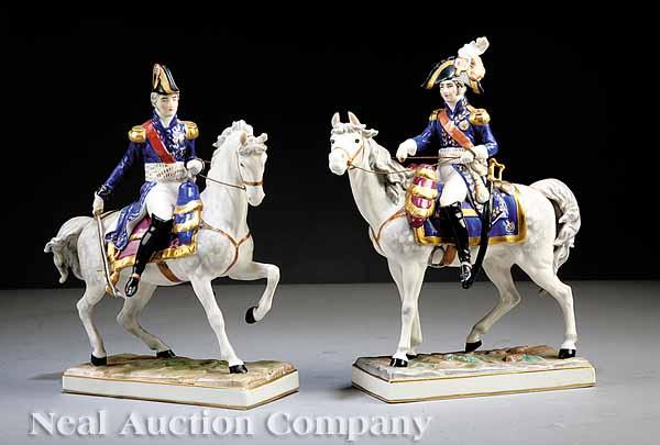 Appraisal: A Pair of Frankenthal Porcelain Napoleonic Equestrian Figures early th