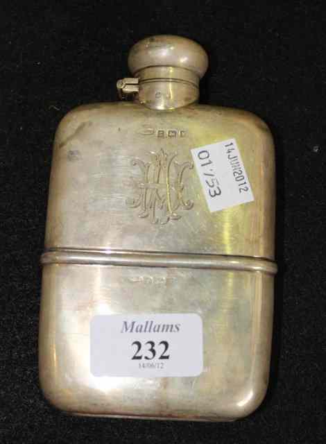 Appraisal: A SILVER HIP FLASK of plain form monogrammed Birmingham