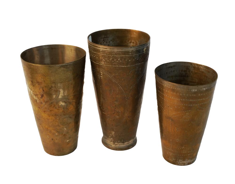 Appraisal: THREE MOROCCAN BRASS VASESProvenance The Jim Belushi Collection a Michael