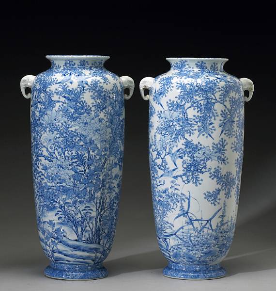 Appraisal: A pair of Seto porcelain vases Meiji Period signed Masukichi