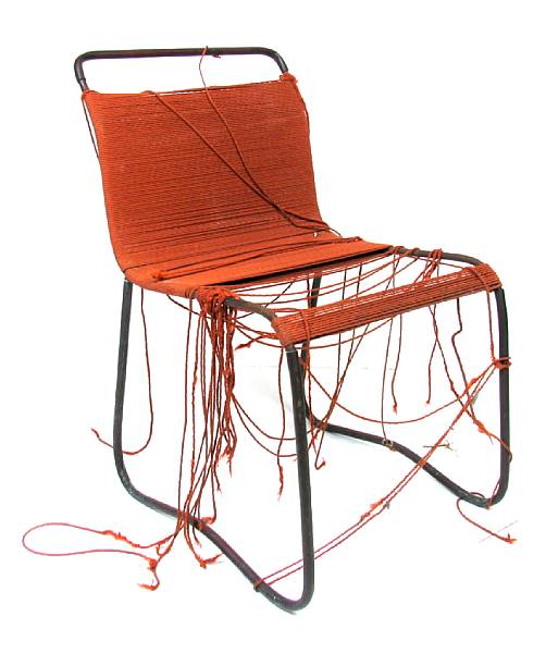 Appraisal: A Walter Lamb patinated metal and cord side chair 's