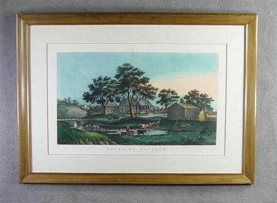 Appraisal: Lithograph Currier Ives Eventide - October The Village Inn Inn